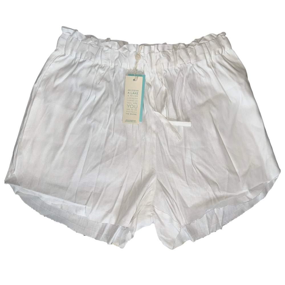 SHORE Women’s White Paper-bag Elastic Waist Shorts with drawstring